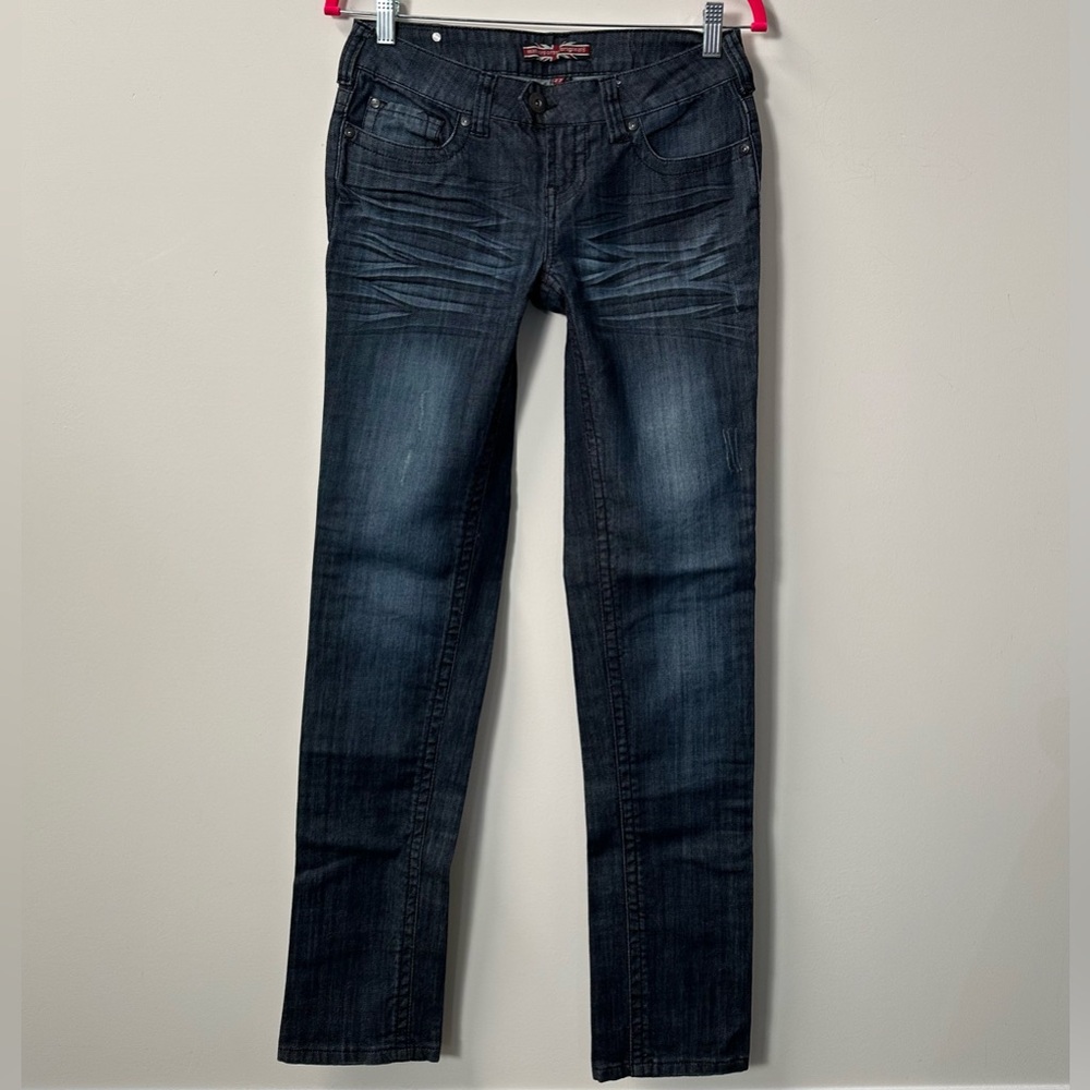 Y2K MAKERS OF TRUE OG women's dark navy faded lowrise alexia skinny jeans, 27".